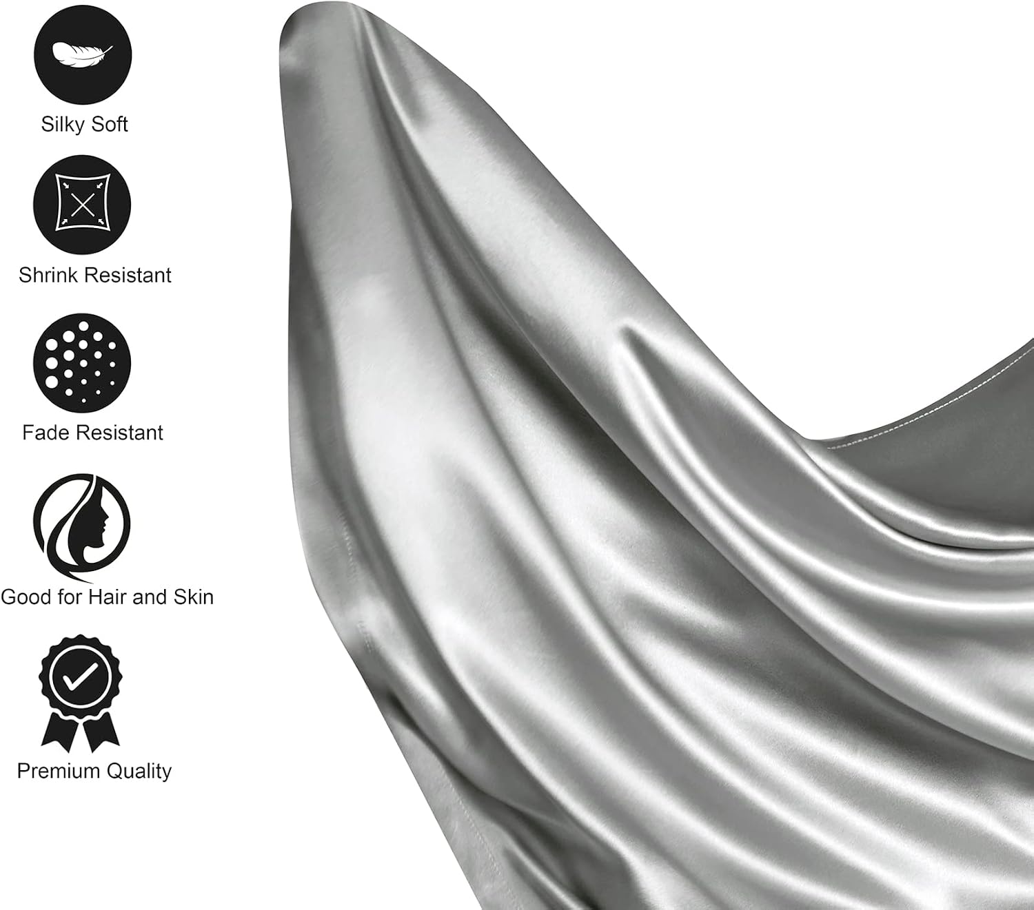 Silk like Satin Sheets, Queen Size Bed Sheet Set, Light Gray, 4 Piece | Deep Pocket, Soft Cooling Feel, 360-Degree Elastic & 4 Corner Straps, Skin & Hair Friendly, Hypoallergenic - Image 3