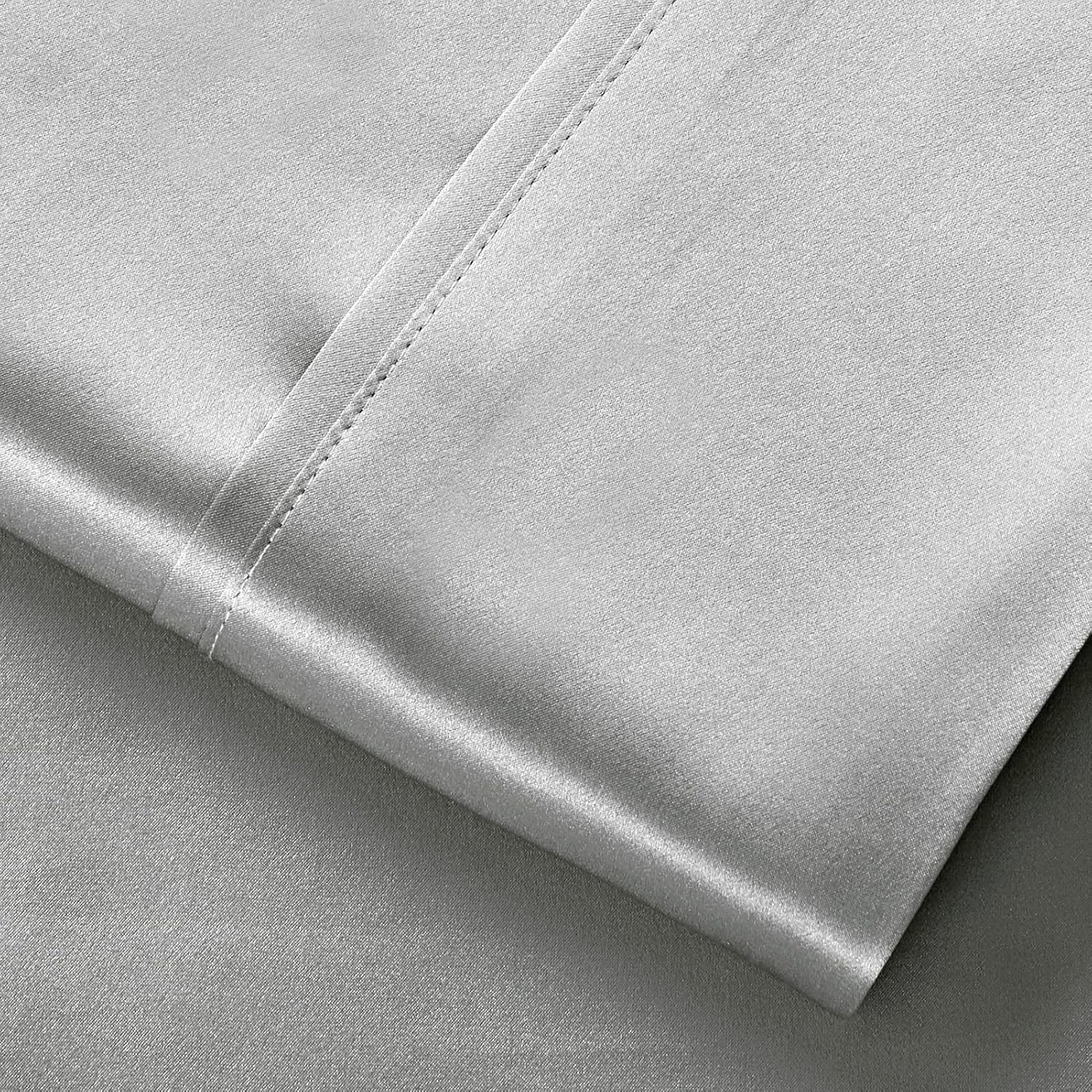 Silk like Satin Sheets, Queen Size Bed Sheet Set, Light Gray, 4 Piece | Deep Pocket, Soft Cooling Feel, 360-Degree Elastic & 4 Corner Straps, Skin & Hair Friendly, Hypoallergenic - Image 6