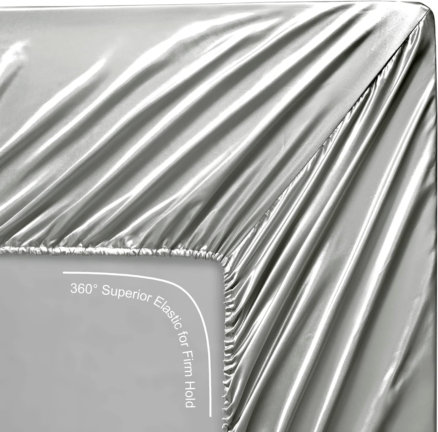 Silk like Satin Sheets, Queen Size Bed Sheet Set, Light Gray, 4 Piece | Deep Pocket, Soft Cooling Feel, 360-Degree Elastic & 4 Corner Straps, Skin & Hair Friendly, Hypoallergenic - Image 7
