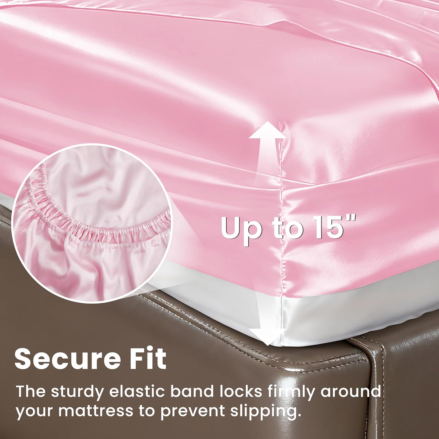 Love's cabin Satin Queen Sheets Set, 4 Pieces, Pink, 15" Deep Pocket | Luxury Silky Touch Bedding Set: Fitted Sheet, Flat Sheet & Pillowcases, Soft Smooth Silk Feel, All-Around Elastic Snug Fit - Image 4