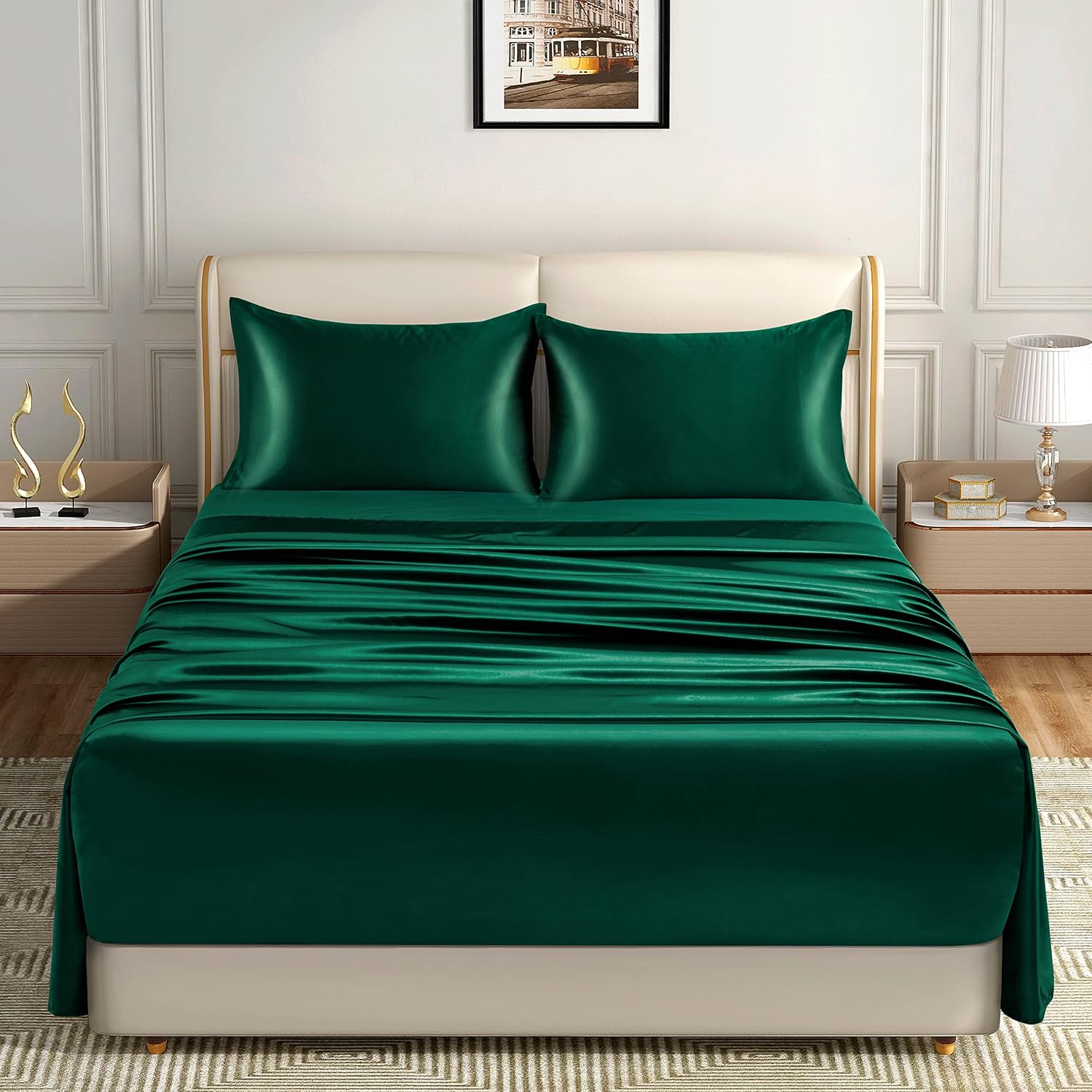 Homiest Queen Blackish Green Extra Deep Pocket Satin Sheets, 4-Piece | 18-24 Inch Pocket Depth, Silky Soft for Hair And Skin, Wrinkle And Fade Resistant, Machine Washable, Elegant Glossy Finish - Image 2
