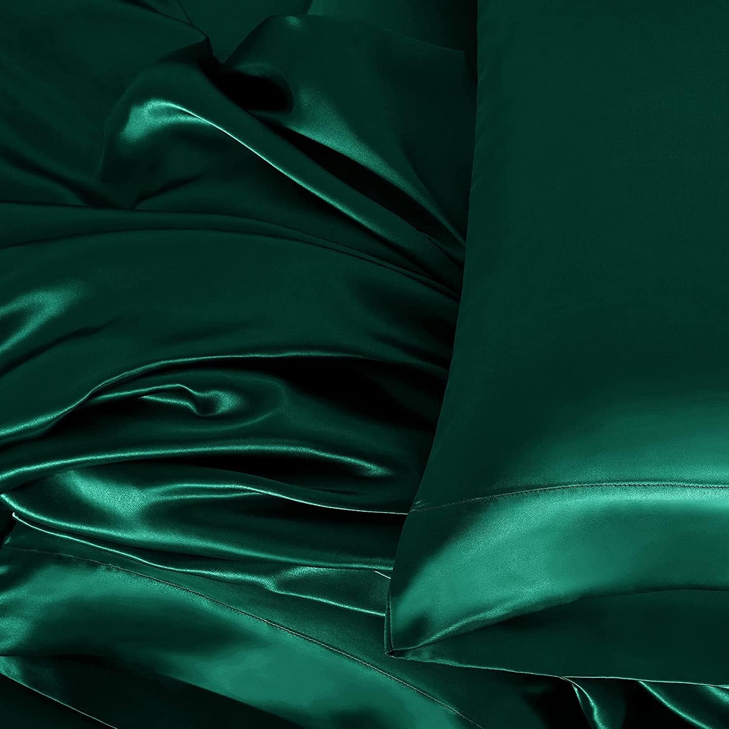 Homiest Queen Blackish Green Extra Deep Pocket Satin Sheets, 4-Piece | 18-24 Inch Pocket Depth, Silky Soft for Hair And Skin, Wrinkle And Fade Resistant, Machine Washable, Elegant Glossy Finish - Image 7