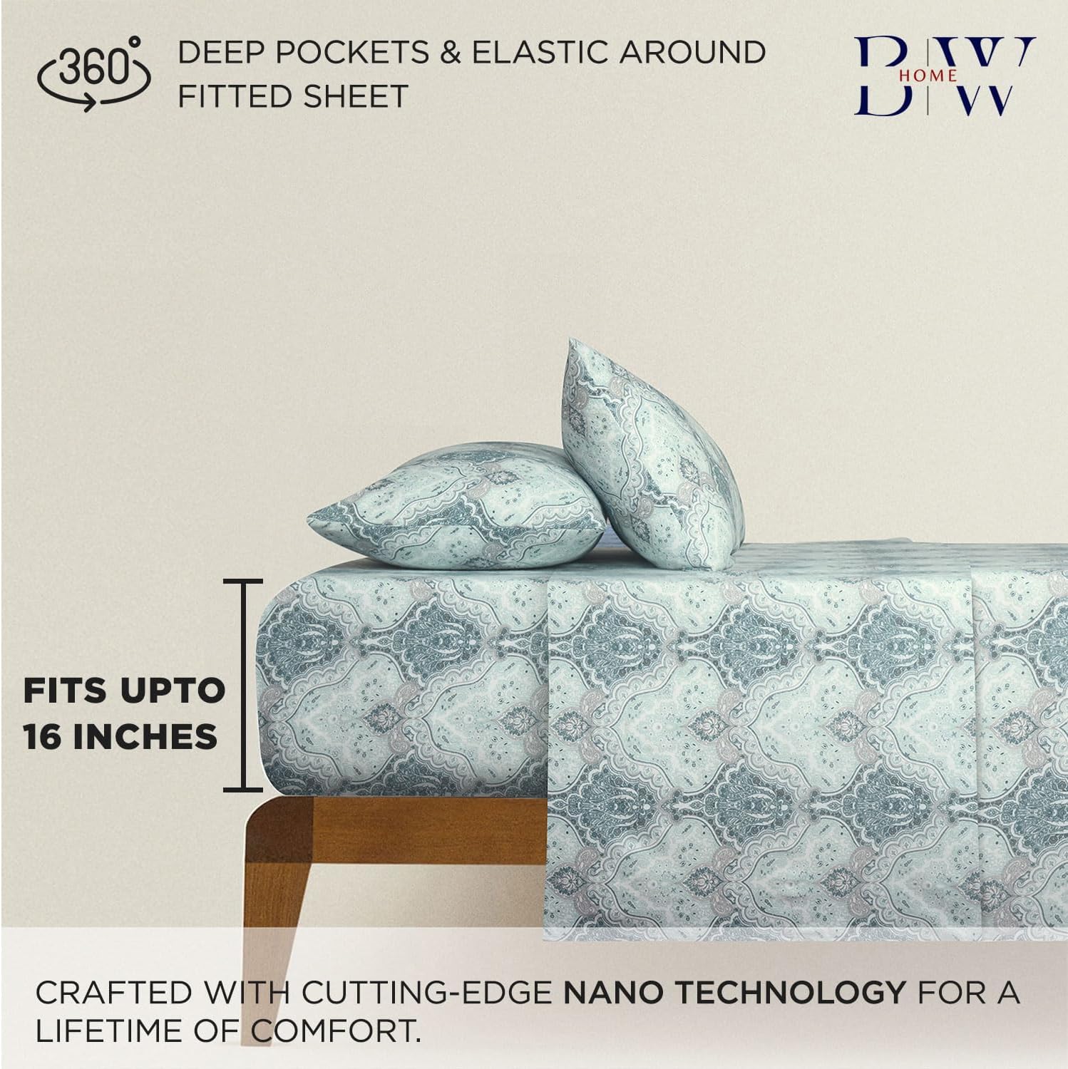 Briarwood Home Printed Flannel Sheet Set, 100% Natural Cotton, Soft, Warm & Deep Pocket, Advanced Nano-Tech Resistance to Pilling, Brushed 6 Times for Softness, Damask Navy, Queen, 4 Piece - Image 5