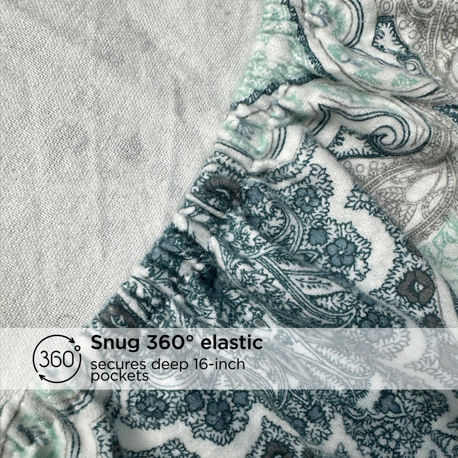 Briarwood Home Printed Flannel Sheet Set, 100% Natural Cotton, Soft, Warm & Deep Pocket, Advanced Nano-Tech Resistance to Pilling, Brushed 6 Times for Softness, Damask Navy, Queen, 4 Piece - Image 6