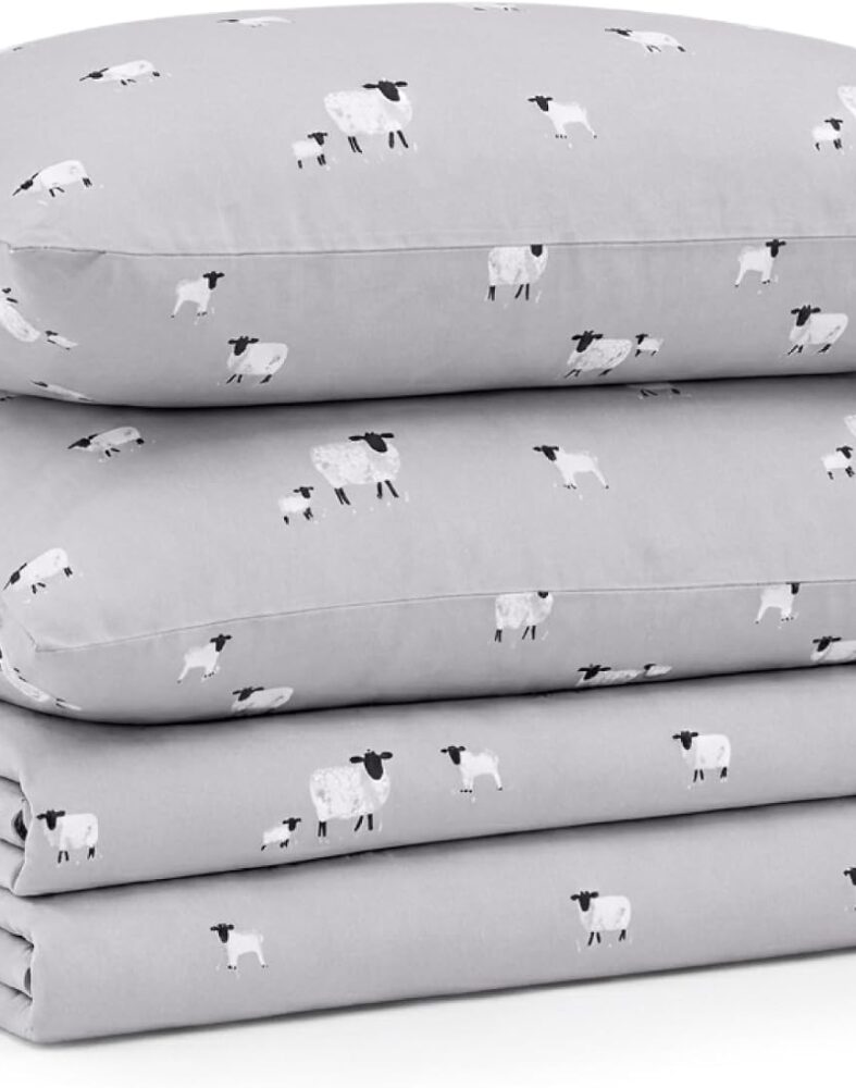 Tribeca Living Ultra Soft Turkish Cotton Flannel King Sheet Set with Extra Deep Pocket, 100% Cotton Flannel Sheets 4 Piece Set, Sheep 170-GSM