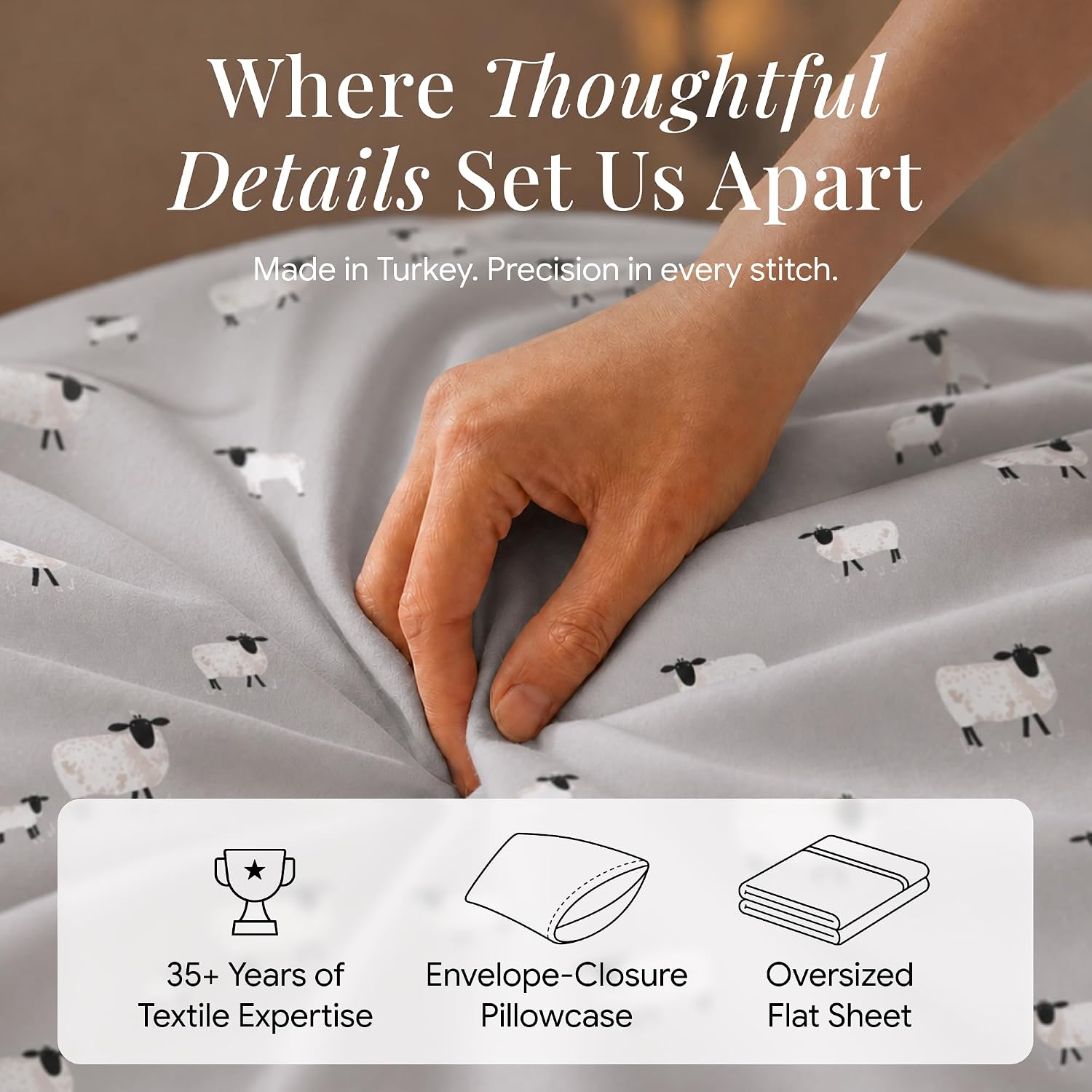 Tribeca Living Ultra Soft Turkish Cotton Flannel King Sheet Set with Extra Deep Pocket, 100% Cotton Flannel Sheets 4 Piece Set, Sheep 170-GSM - Image 4