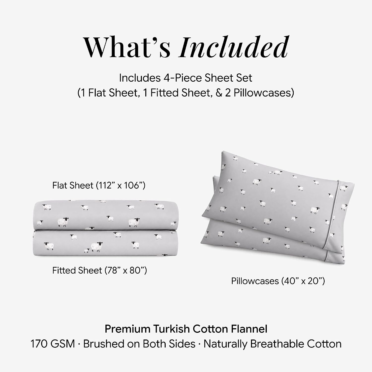 Tribeca Living Ultra Soft Turkish Cotton Flannel King Sheet Set with Extra Deep Pocket, 100% Cotton Flannel Sheets 4 Piece Set, Sheep 170-GSM - Image 6