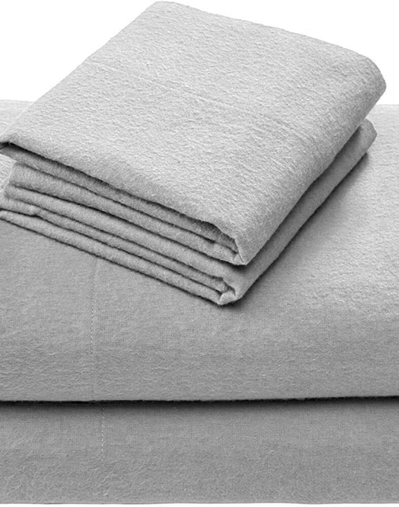 Comfort Spaces 100% Cotton Flannel Sheets Queen Size, Ultra Soft, 4 Pcs | Breathable, Deep Pocket, Warm Sheet Set for Cold Weather, Fitted Sheet, Flat Sheet and 2 Pillowcases, Solid Grey