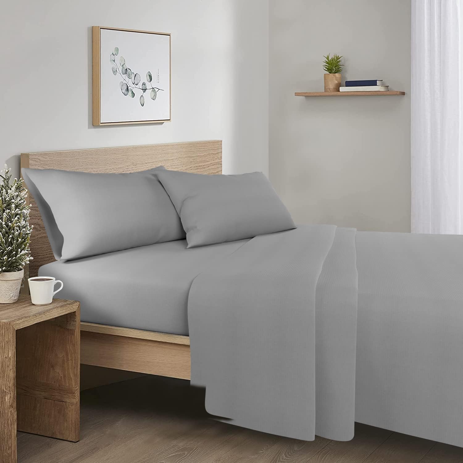 Comfort Spaces 100% Cotton Flannel Sheets Queen Size, Ultra Soft, 4 Pcs | Breathable, Deep Pocket, Warm Sheet Set for Cold Weather, Fitted Sheet, Flat Sheet and 2 Pillowcases, Solid Grey - Image 2