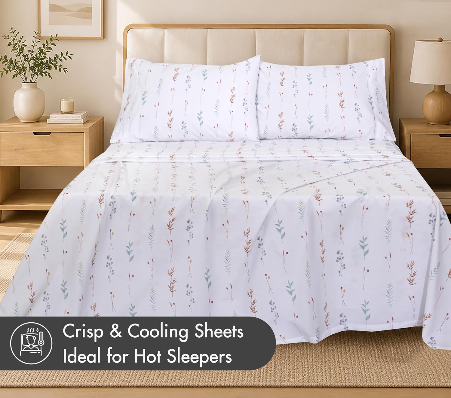 ZOYER 100% Cotton Percale Sheets Queen – Cooling Breathable Bed Sheets for Hot Sleepers, Crisp Hotel Style Bedding, Deep Pocket 16”, Lightweight Soft Durable 4 Pcs Sheet Set, Fairy Meadows - Image 2