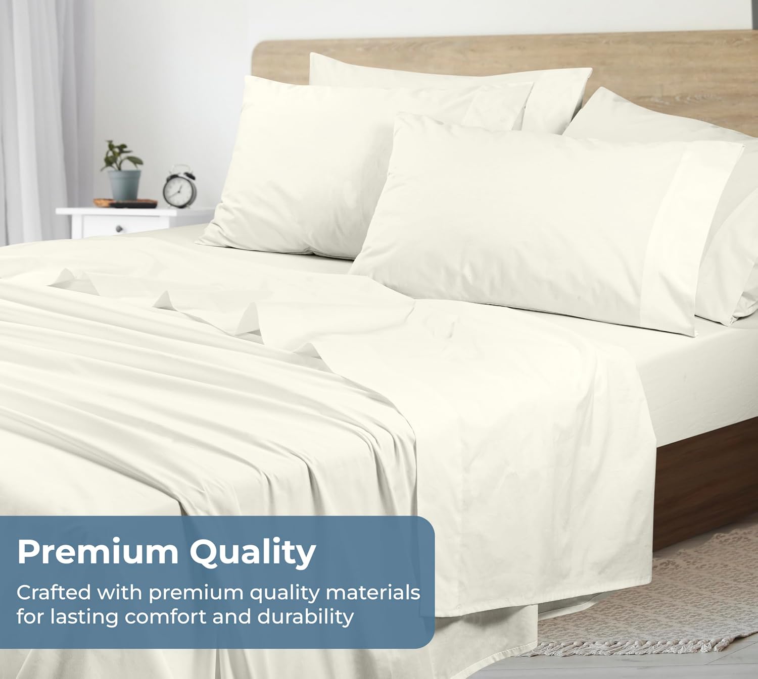 ROYALE LINENS 100% Organic Cotton Queen Sheet Set - Percale Weave - 4 Pieces Set - 1 Flat, 1 Deep Pocket Fitted Sheet and 2 Pillowcases - Ivory Bed Sheets - Sábanas Queen - Crisp Cool (Ivory) - Image 5