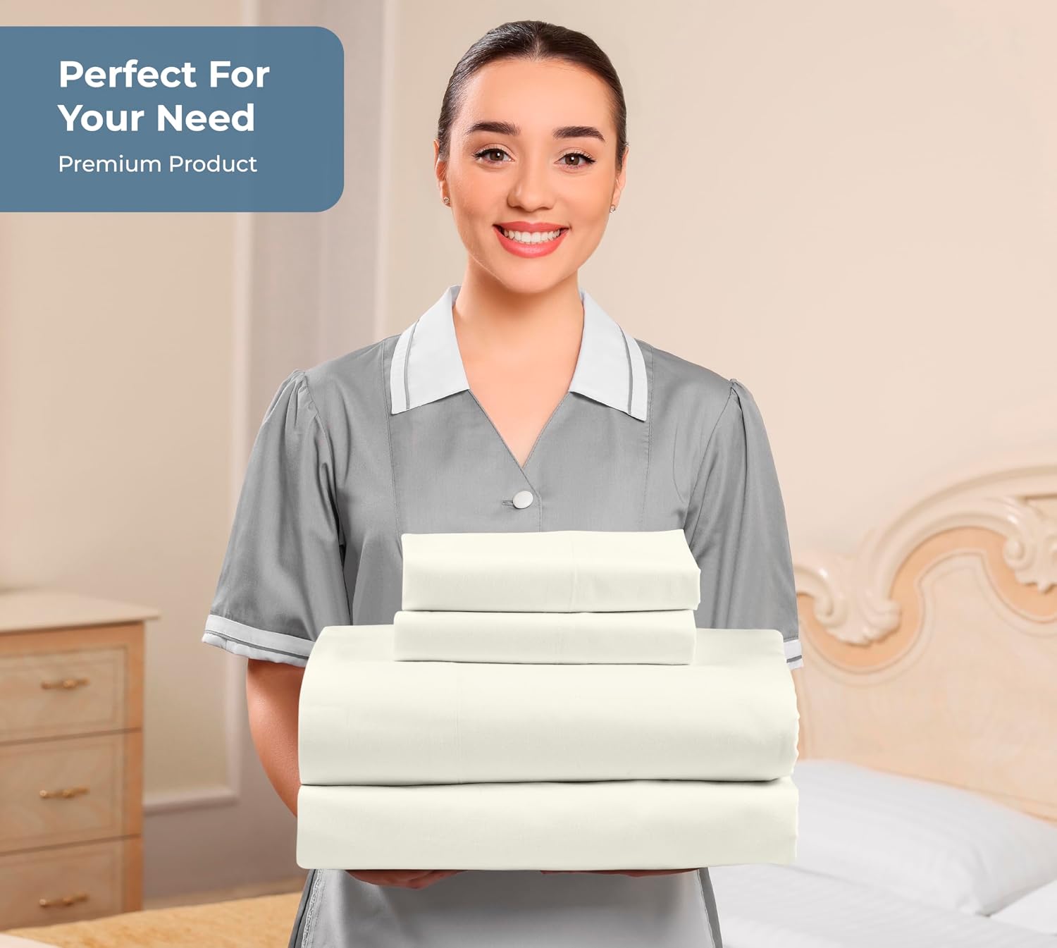 ROYALE LINENS 100% Organic Cotton Queen Sheet Set - Percale Weave - 4 Pieces Set - 1 Flat, 1 Deep Pocket Fitted Sheet and 2 Pillowcases - Ivory Bed Sheets - Sábanas Queen - Crisp Cool (Ivory) - Image 6