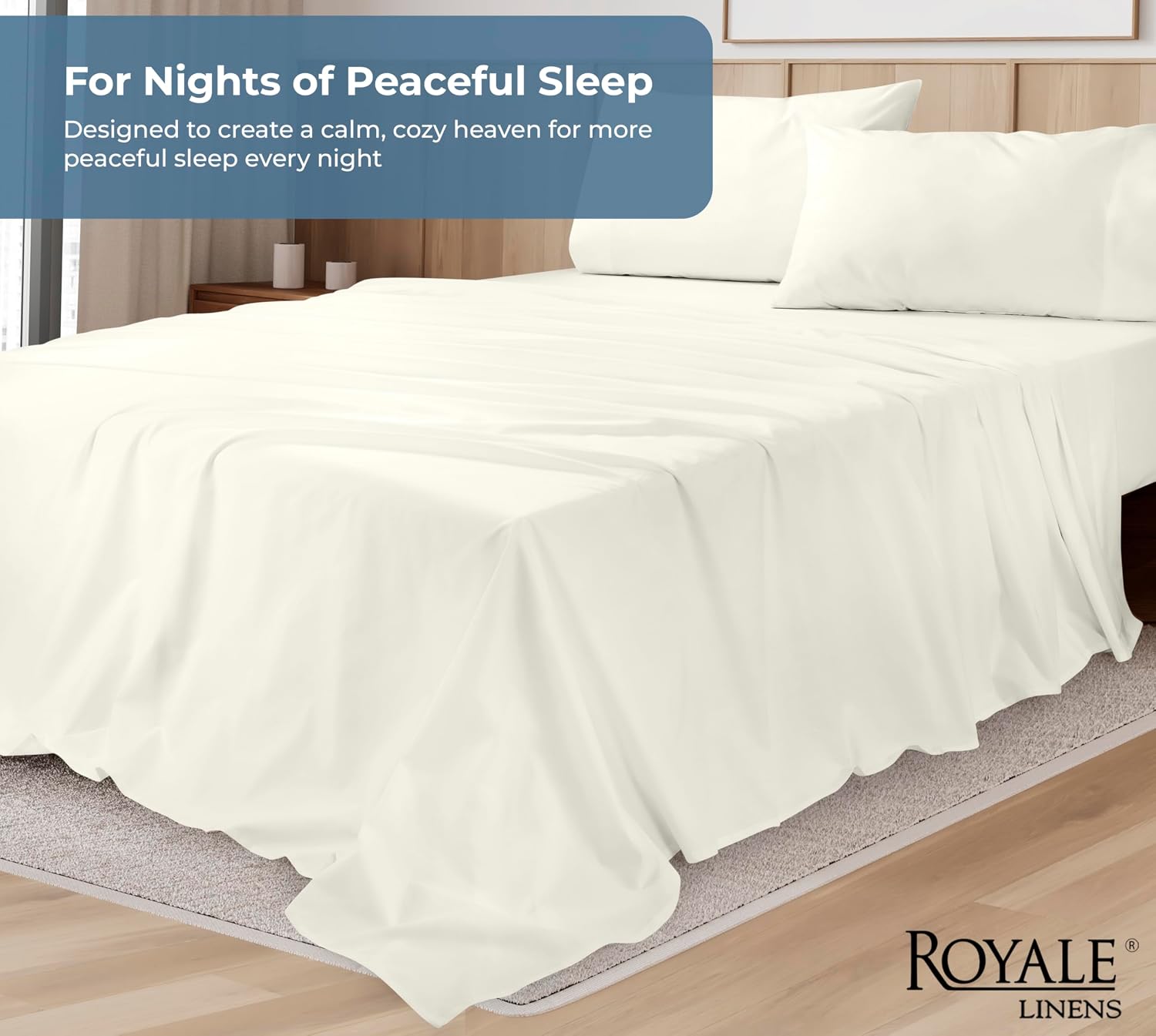 ROYALE LINENS 100% Organic Cotton Queen Sheet Set - Percale Weave - 4 Pieces Set - 1 Flat, 1 Deep Pocket Fitted Sheet and 2 Pillowcases - Ivory Bed Sheets - Sábanas Queen - Crisp Cool (Ivory) - Image 7