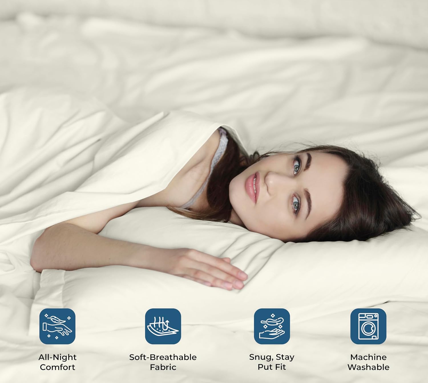 ROYALE LINENS 100% Organic Cotton Queen Sheet Set - Percale Weave - 4 Pieces Set - 1 Flat, 1 Deep Pocket Fitted Sheet and 2 Pillowcases - Ivory Bed Sheets - Sábanas Queen - Crisp Cool (Ivory) - Image 8